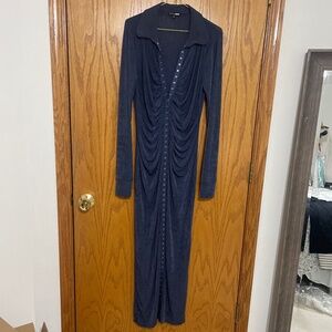 Bluish snap button long dress